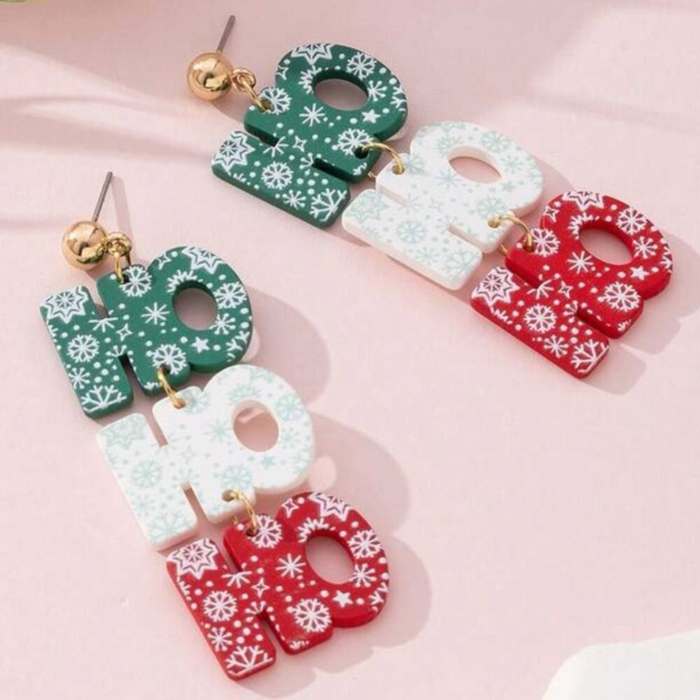 #47 Christmas SnowFlake Ho Ho Ho Dangle Earrings - Picture 3 of 7
